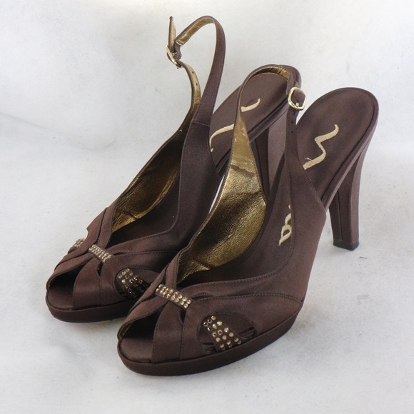 Nina Shoes Shoes - NINA Shoes Chocolate/Gold Slingback Peep Toe Heels